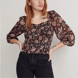 Madewell Floral Smocked Blouse - size S